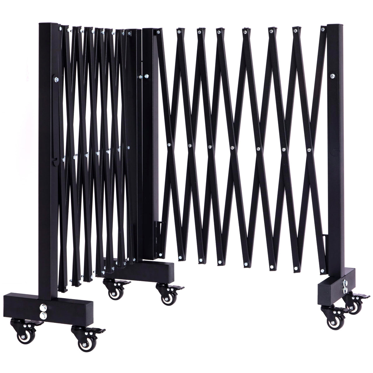LTSEAME 16.5FT Expandable Barricade Gate, Expandable Metal Barricade Gate Alloy Fence and 270 Degrees Direction Adjustment with Wheels, for Industrial or Residential Use (Black, 16.5FT)