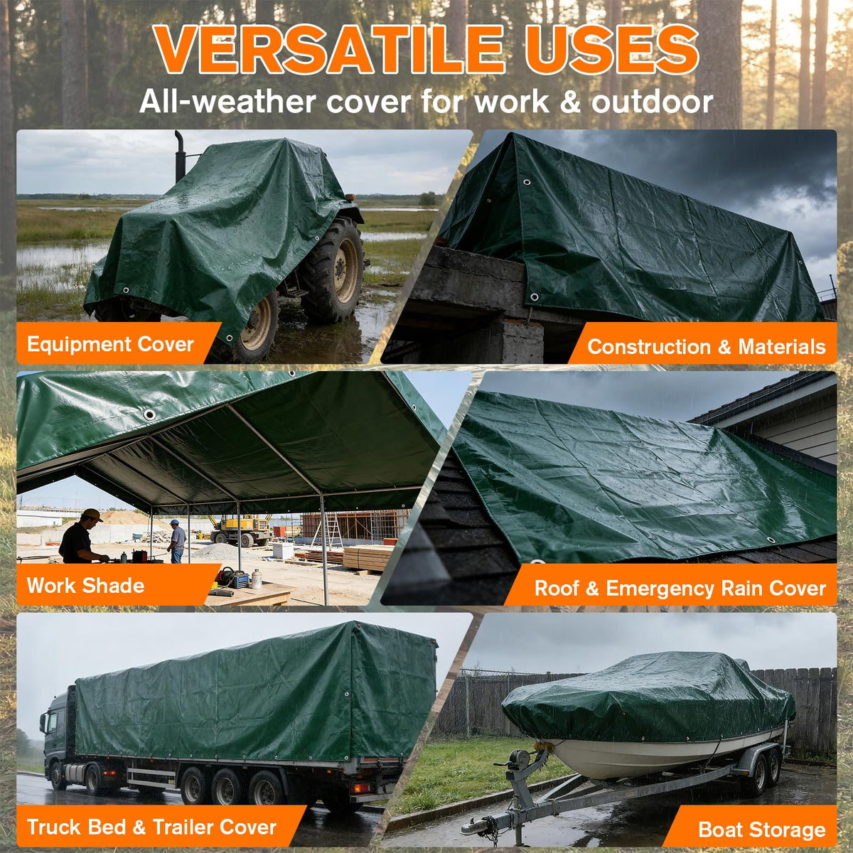 NORSGATEN 22 Mil Heavy Duty Vinyl Tarp, 20x20 FT Fully Waterproof Reversible Poly Tarp with Metal Grommets, All-Weather Fade Resistant Outdoor Cover for Equipment, Truck, Roof & Woodpile,Garden Plants