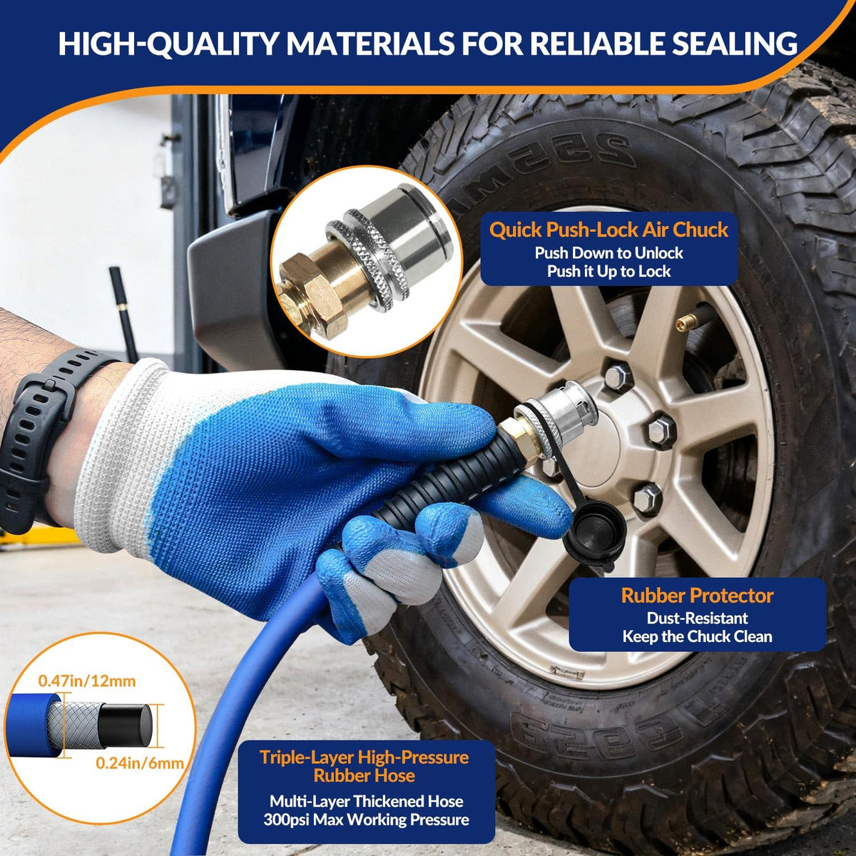 MILADO 4 Tire Inflation System, 4 Tire Inflation Deflation System, 4 Way Tire Inflator, Off Road Tire Inflator with Gauge, Air Down Tire Deflators Kit for Trucks Jeeps Fits Up to 155" Wheelbase