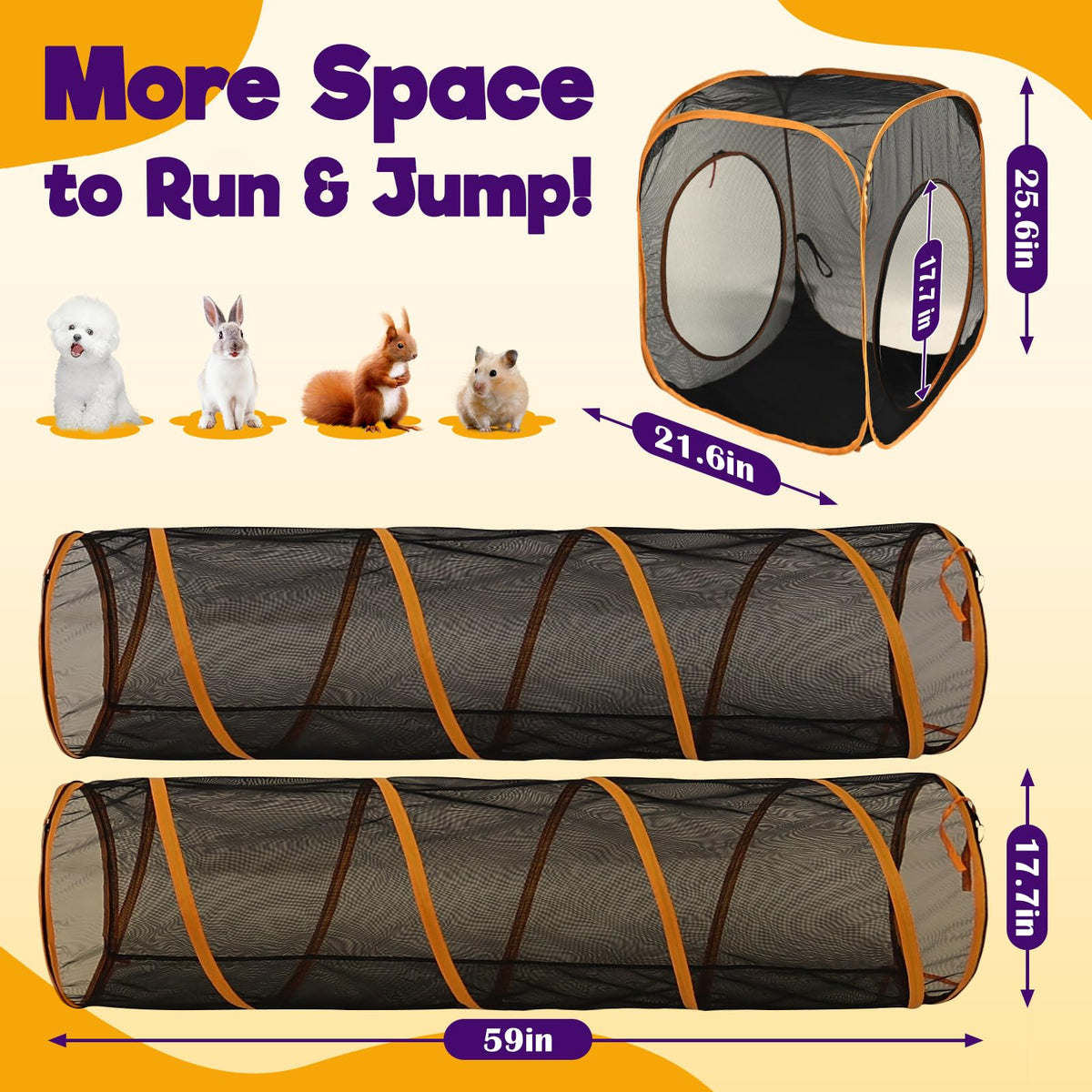 2-Tier Cat Catio with Tunnel, Outdoor Catio Cat Enclosure, Portable Cat Playpen for Indoor Outdoor Use, Breathable Mesh, Foldable Travel Cat Cage for Cats, Kittens
