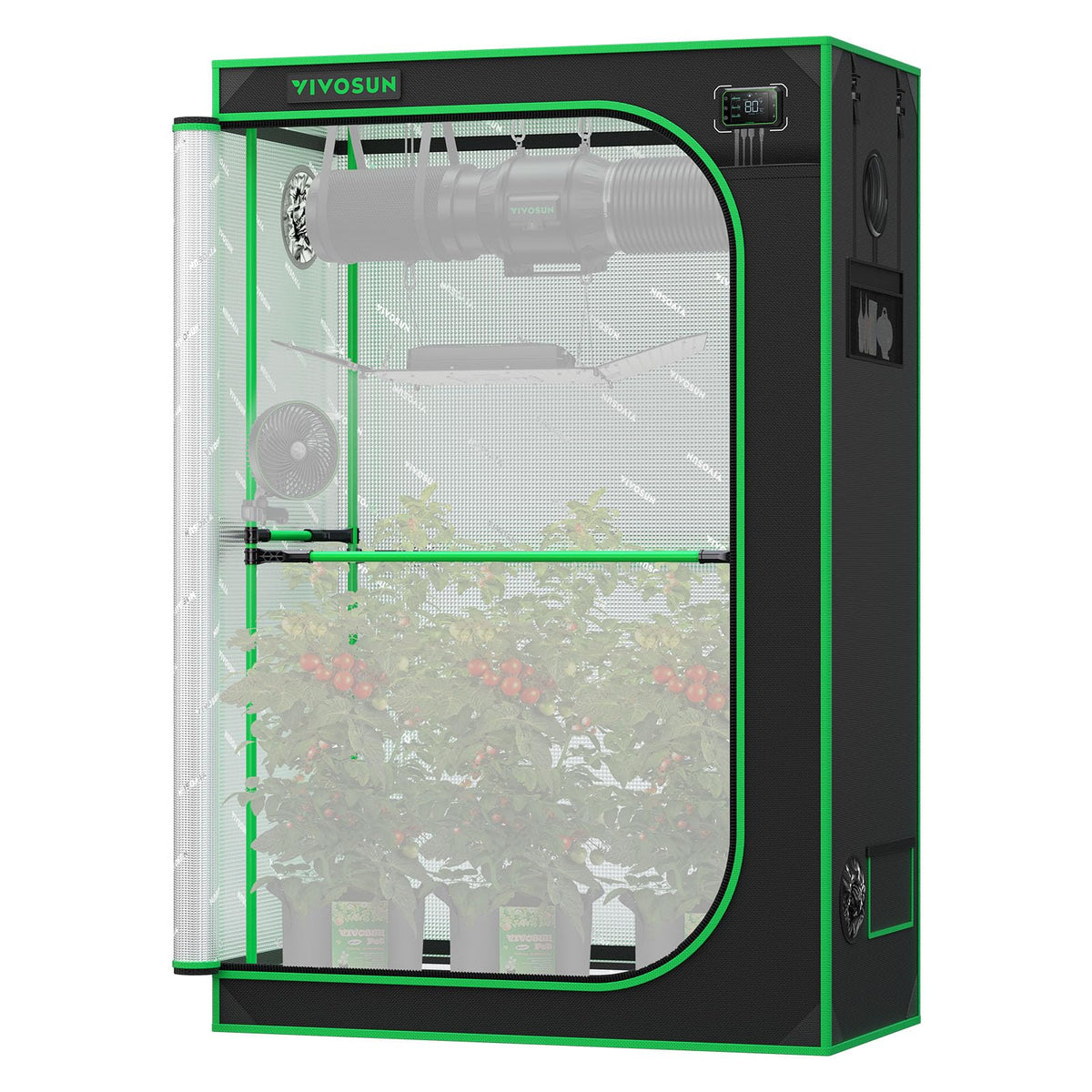 VIVOSUN PRO Grow Tent 2x4 Indoor Grow Tent with Thick 1 inch Poles Strengthened High Reflective Mylar Oxford Fabric Extra Hanging Bars & High CFM Kit for Hydroponics Indoor Plant for AeroLight A200SE