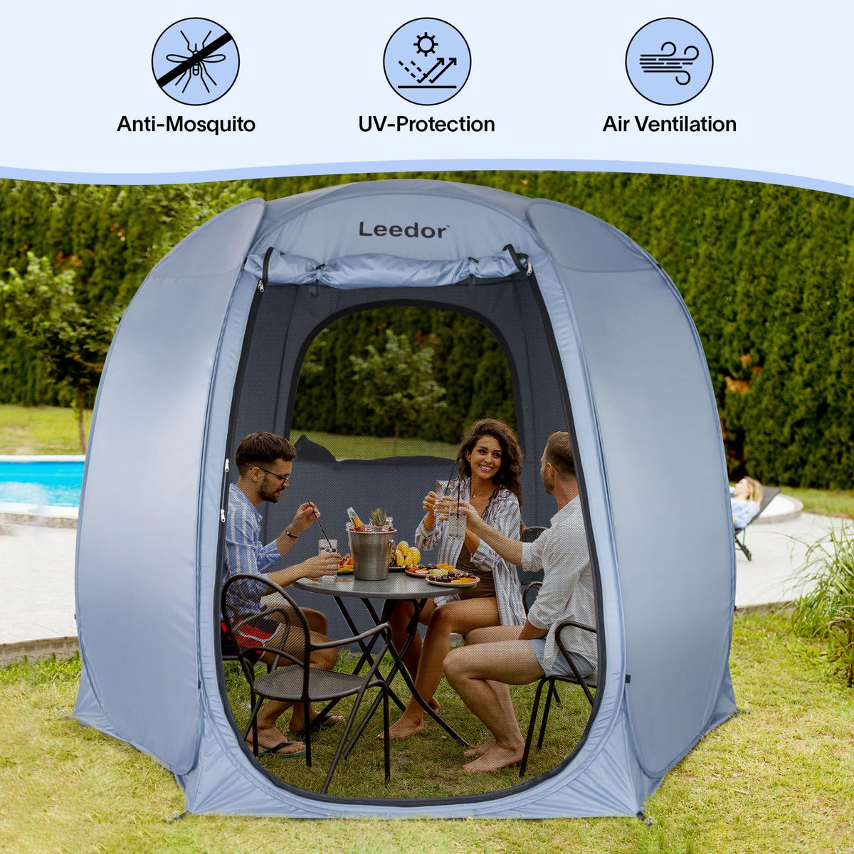 LEEDOR Pop Up Screen House Tent, 10'x10'UPF 50+ and Windproof Dome Outdoor Canopy Camping Tent with Roll Up Zipped Door Privacy Gazebo, Compact and Lightweight for Party Camping Fishing Picnic, Grey