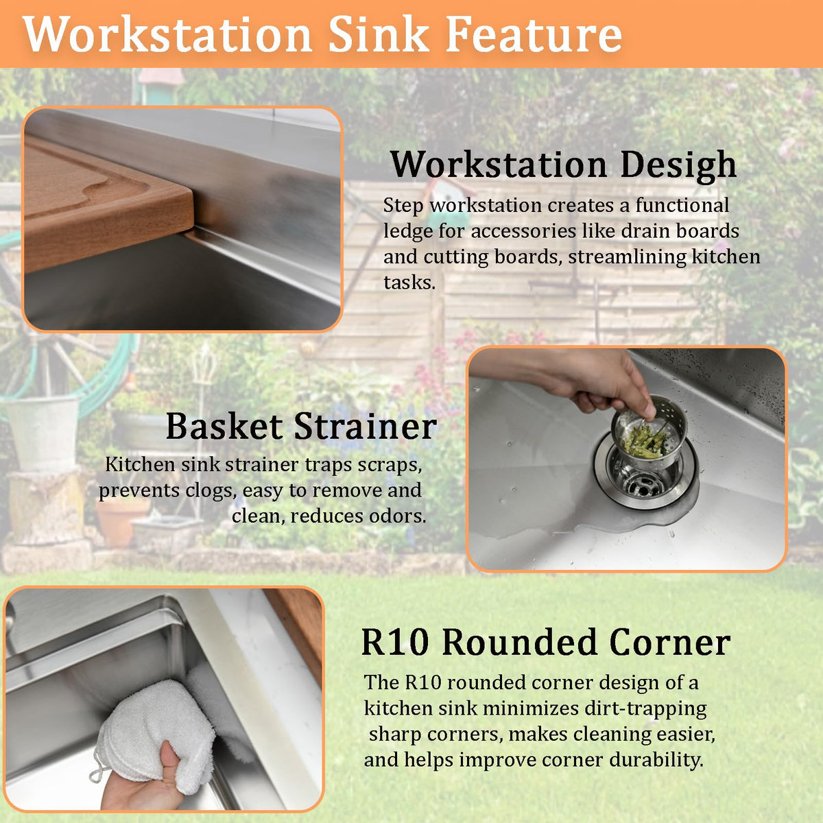 WMXQX Drop In Kitchen Sink, 33x22 Kitchen Sink with Faucet Stainless Steel Top Mount Workstation Overmount Handmade Single Bowl Deep Sink with Cutting Board&Soap Dispenser