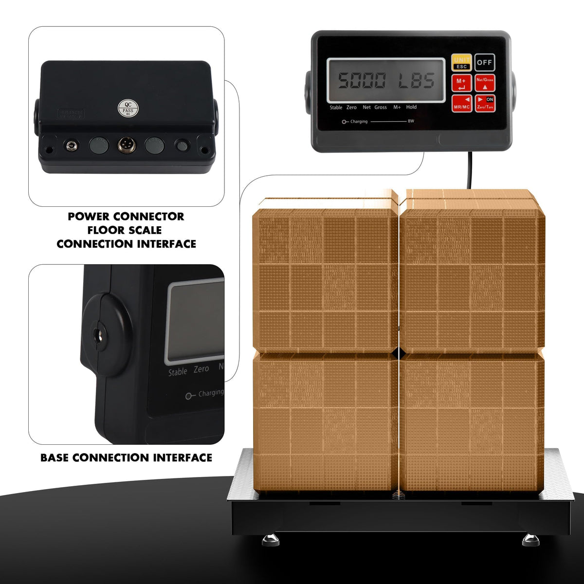 Industrial Floor Scale 48x48 Inch - 5000lb x 1lb, Heavy Duty Platform Weighing Scale with Digital Display