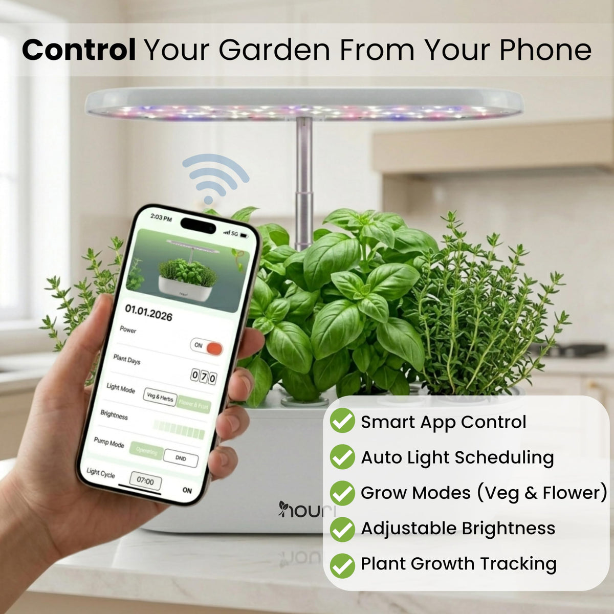 Nouri Hydroponics Growing System, 12 pod APP Smart Indoor Herb Garden Kit with LED Grow Lights, Hydroponic Herb Garden Indoor for Plant Lovers, Gardeners, Kitchen, Basil Seeds Included