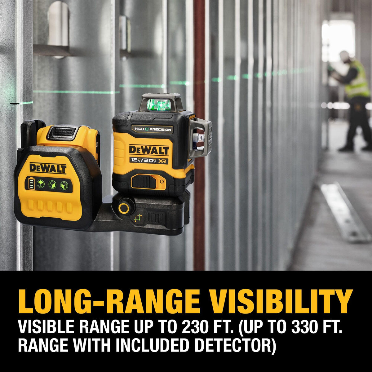 DEWALT 12V/20V MAX XR Line Laser, High Precision 3 X 360, Green, Battery and Charger Included (DCLE34033D1)