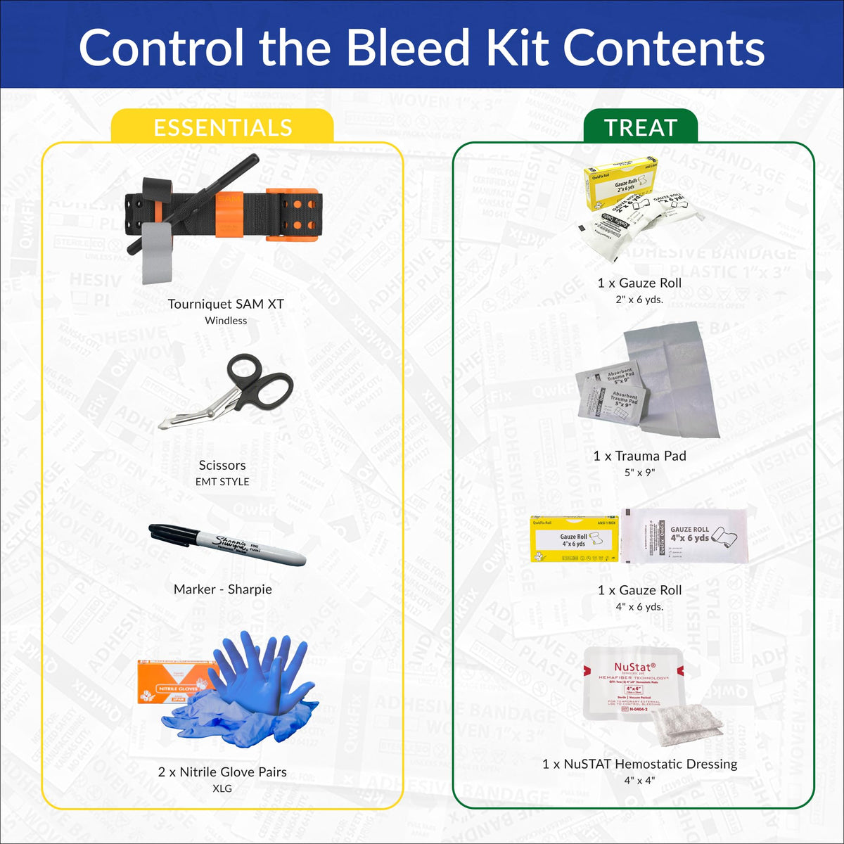 Certified Safety Mfg Control the Bleed Kit - 10pc USA-Made Control the Bleed Kit with Tourniquet, Gauze, Hemostatic Bandage, and More - Blood Clotting Products for Medical Trauma to Stop Bleeding