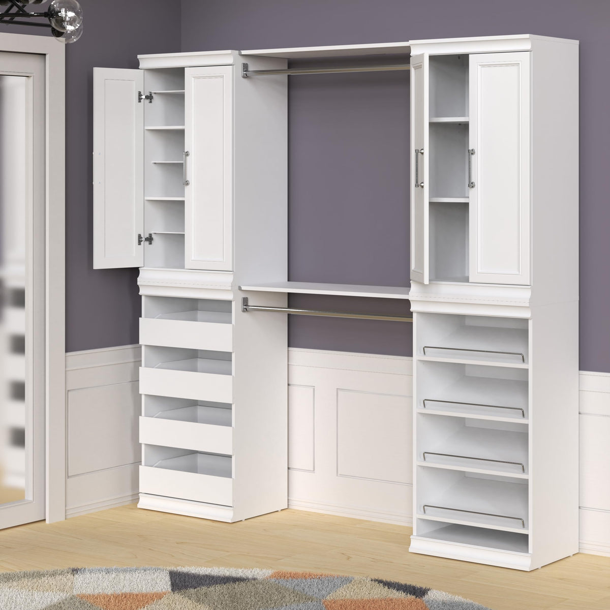 ClosetMaid Modular Storage 68.76-78.78-inch W 4-Drawer 19-Shelf Wood Closet System with Doors, White