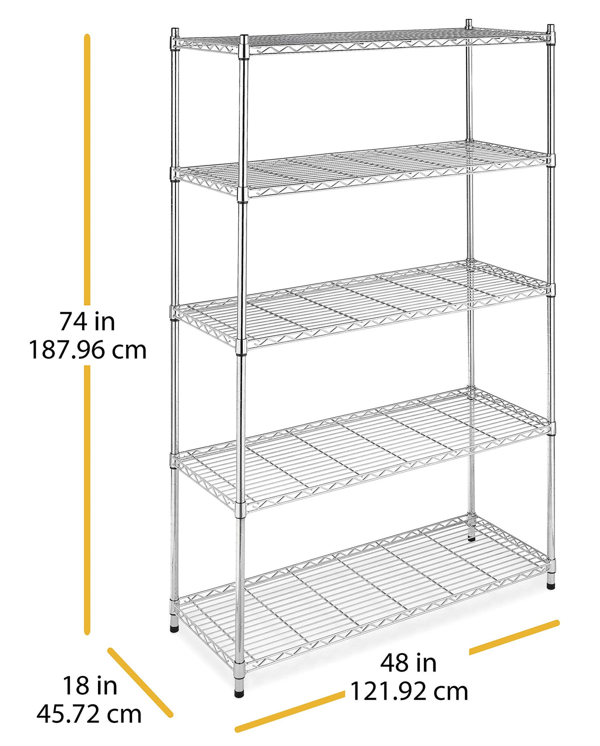 Whitmor 5 Tier Heavy Duty Shelving Unit, Metal Storage Shelves, 500 lbs Capacity per Shelf, Max 2500 lbs total, Easy Assembly Home Organizer for Pantry, Garage, Plant, 48"L x 18"W x 74"H