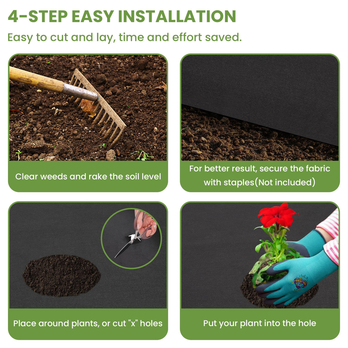 hzgeotl Weed Barrier Landscape Fabric | Heavy Duty Premium Weed Control Fabric -Durable & Eco-Friendly Weed Block Gardening Mat (8OZ 3x200ft, Non Woven)
