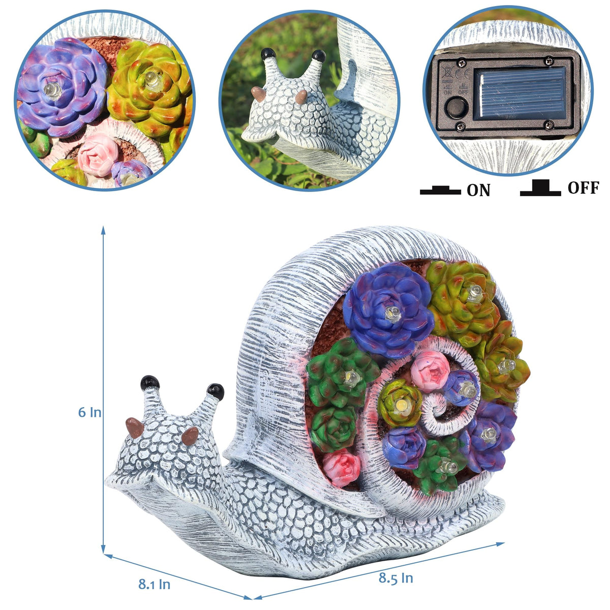FORUP Snail Garden Statue, Resin Snail Figurine Garden Lawn Ornaments with Solar LED Lights for Outdoor Yard Garden Decorations