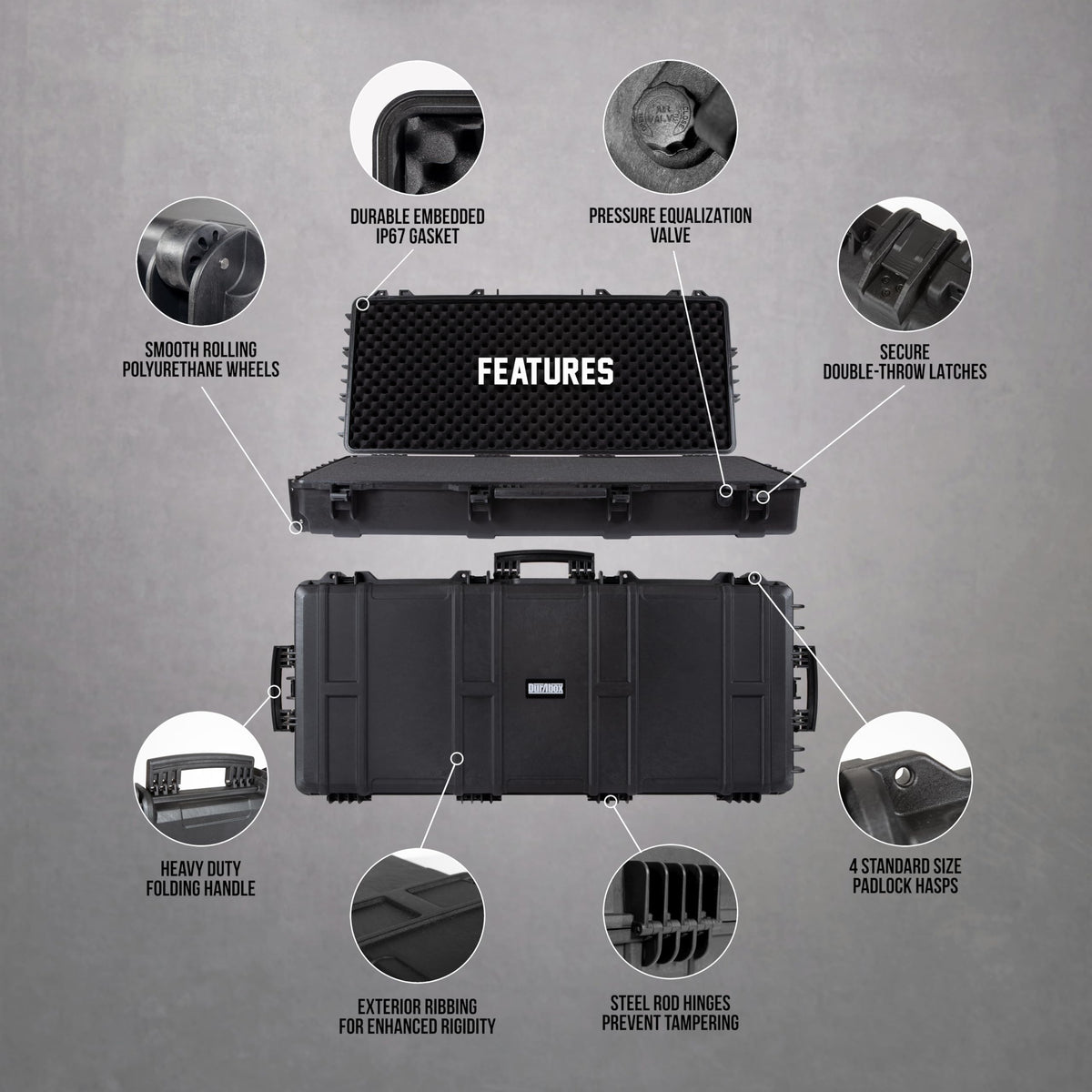 Durabox All Weather Hard Case 47 x 21 x 8” – TSA Approved Rifle Case with Customizable Foam, Dual Ergonomic Handles and Wheels - Waterproof Travel Case for Rifles, Guns, Shotguns, Ammo, Scopes & Gear