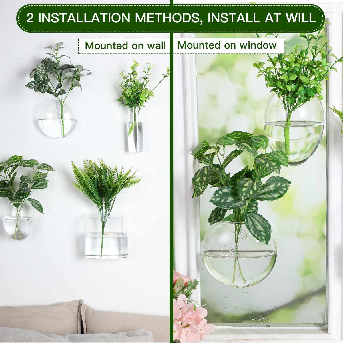 Baderke 4 Pcs Wall Hanging Planter Wall Window Propagation Station Hanging Planter Glass Terrarium Container Plant Propagation Station Vase for Garden Office Decor(Geometric)
