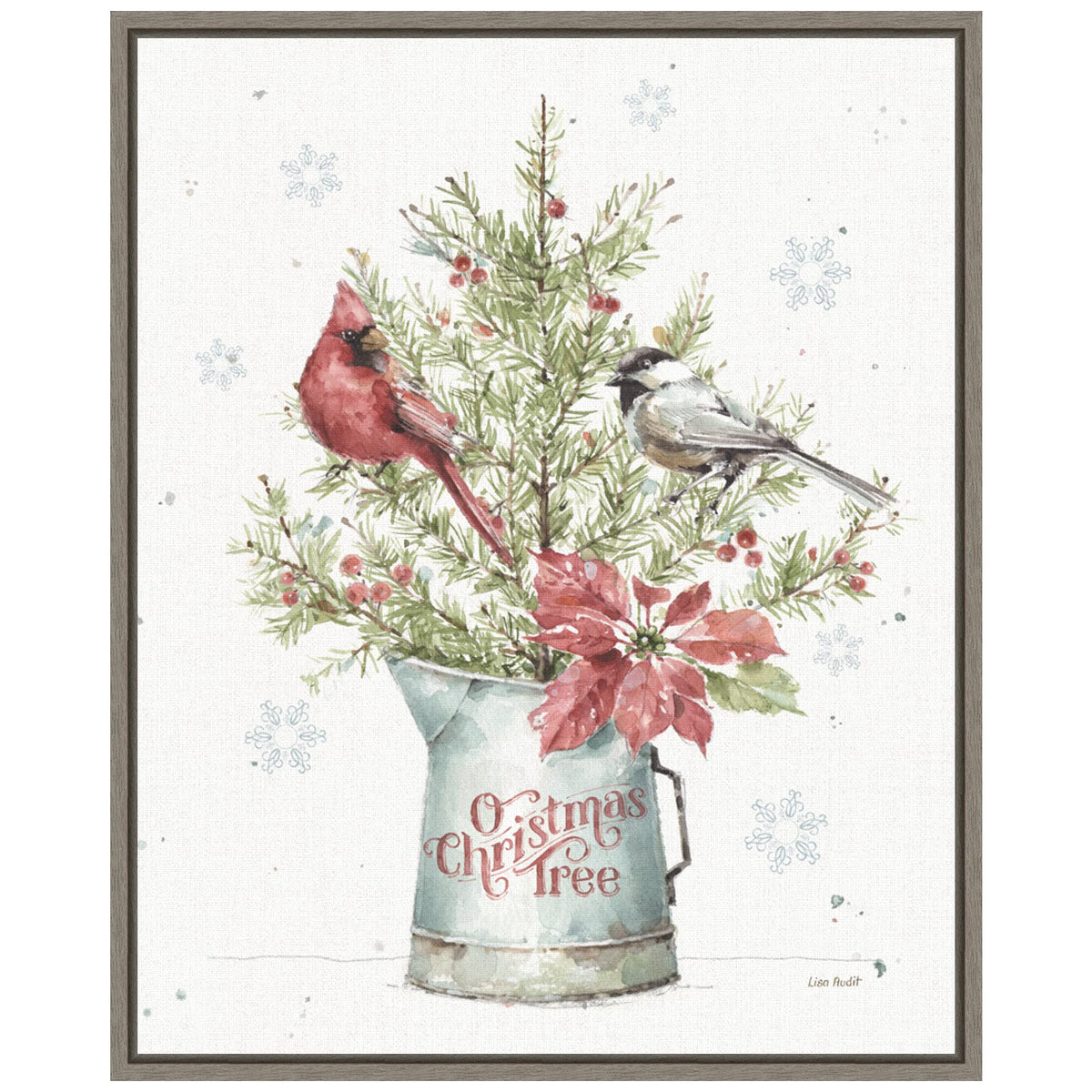 Amanti Art Framed Canvas Wall Art 20x16 A Christmas Weekend II with Chickadee by Lisa Audit, Framed Wall Art Canvas, Holidays Artwork, Rustic Farmhouse Decor, Small Painting for Living Room, Bedroom