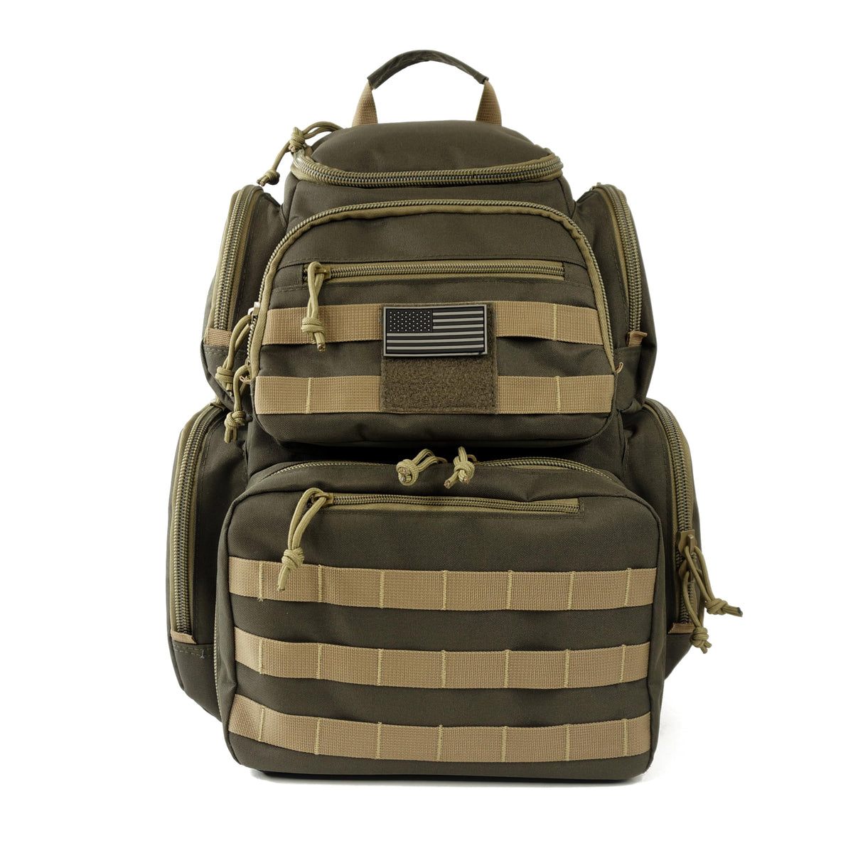 NiceAndGreat Tactical Lockable Range Backpack with 5 Pouches & Free USA Flag Patch Khaki