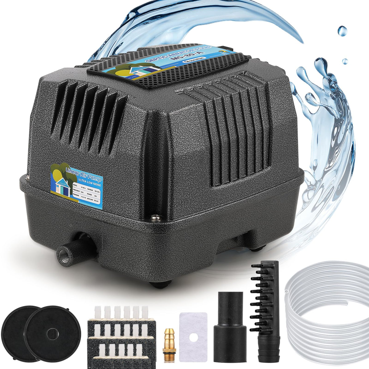 Moonshan MS-80 Septic Linear Air Pump Pond Aerator Electromagnetic Air Pump for Home Waste Water Treatment, Koi Pond, Fish