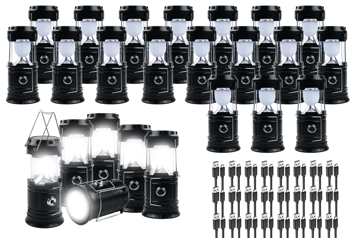 KunHe 24-Pack 1800mAh Collapsible Portable LED Camping Lantern Lightweight Waterproof USB Rechargeable LED Flashlight Kits for Indoor Outdoor Home Emergency Light Power Hiking