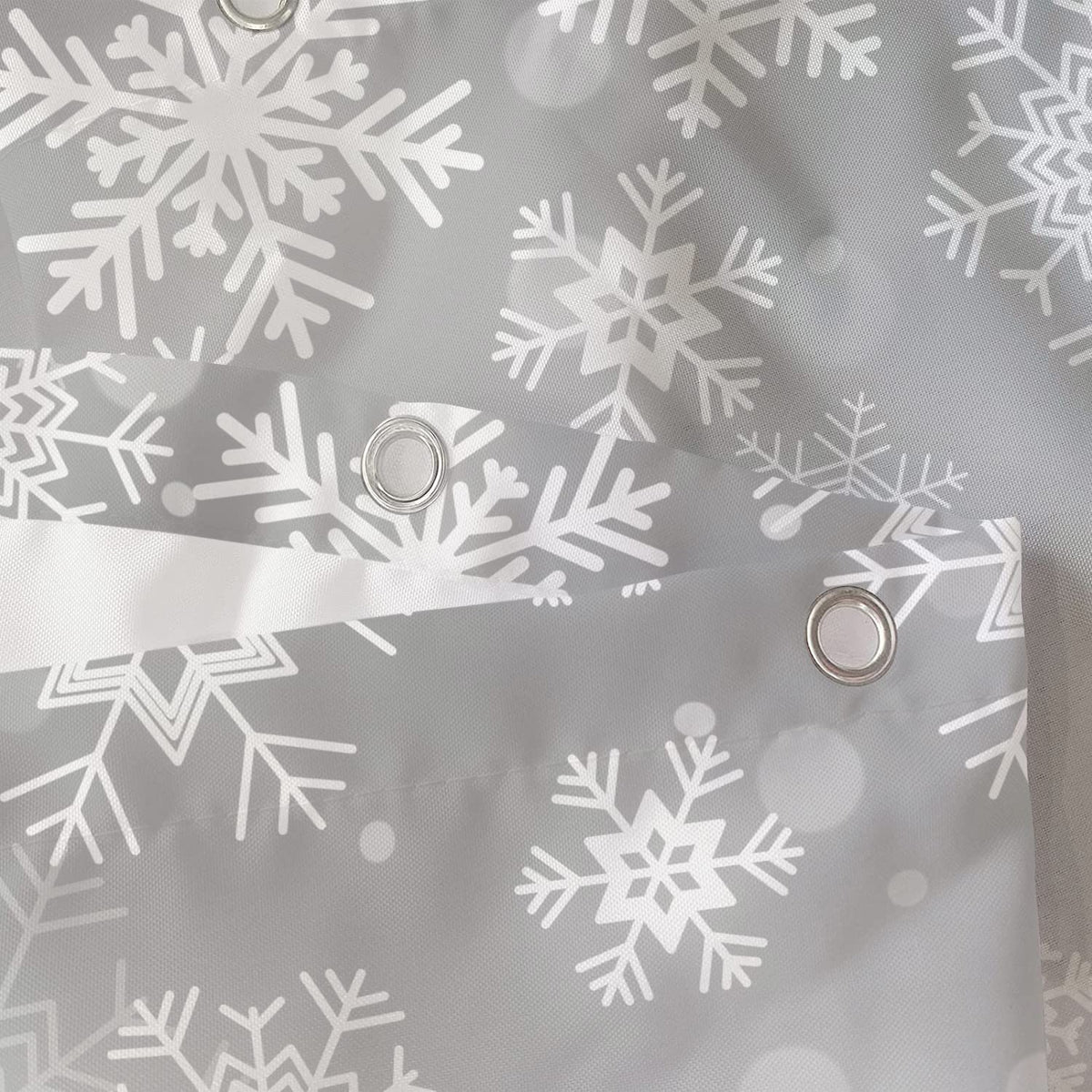 Sanzugh Grey Christmas Shower Curtain, Winter White Gray Silver Snowflake Fabric Shower Curtains Set for Bathroom Sparkly Xmas Snow Decoration with Hooks 72 X 72 inch Bath Decor