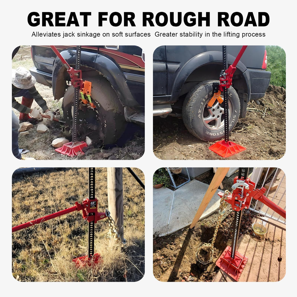 Big RED 48" High Lift Farm Jack with Base Mate - 3-Ton Off-Road Recovery Jack for Car, Truck, Jeep, ATV, SUV & UTV - Prevents Sinkage in Sand, Mud & Snow