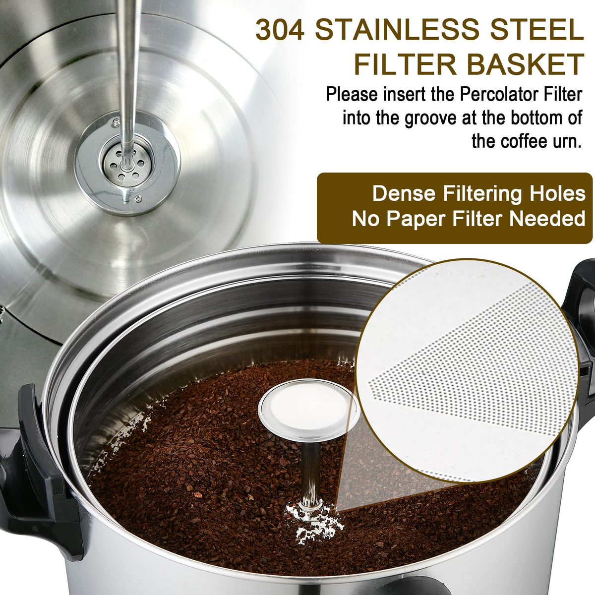 Commercial Coffee Maker 100 Cup Large Coffee Urn 4 Gallon 16L Industrial Coffee Dispenser 1300W Quick Brew Dual Wall Stainless Steel Hot Water Urn & Tea Maker for Catering, Wedding, Church & Events