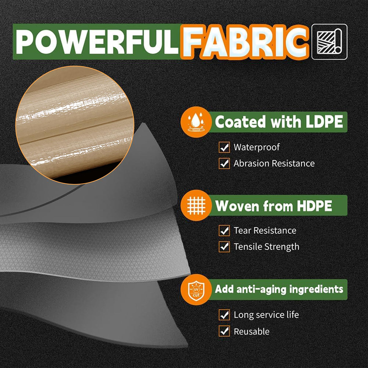 RAINDEWAY 20x40 Feet Heavy Duty Tarp,12 Mil Tan Waterproof Poly Tarp Cover,UV Resistant,Weatherproof,Durable,Multipurpose Tarps with Grommets and Reinforced Edges