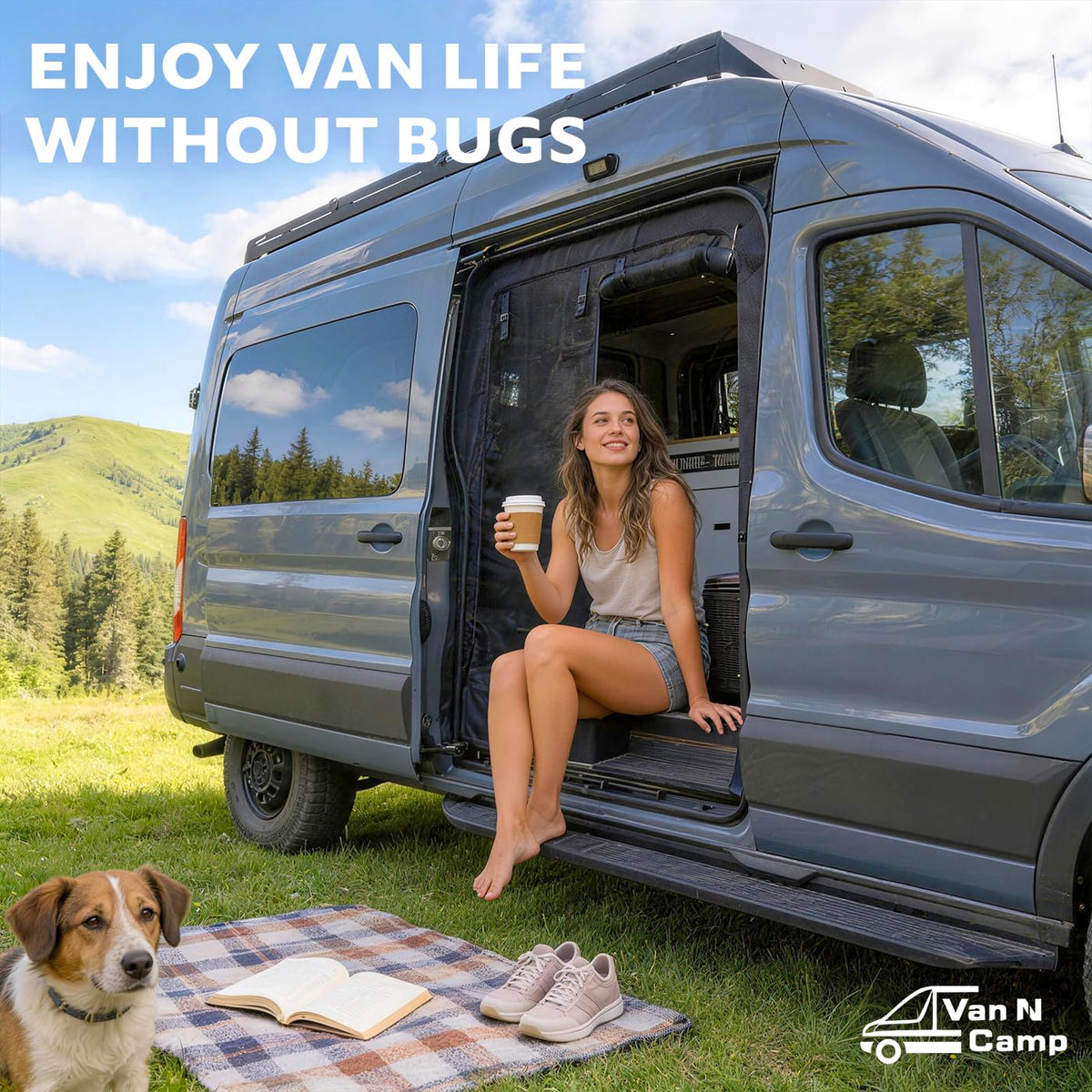 VANNCAMP Magnetic Bug Screen for Ford Transit High Roof Van 2015-2026,Sliding Door Bug Mesh Screen, Weighted Bottom Seam for Wind Resistance, Hands Free, Center Magnetic Closure