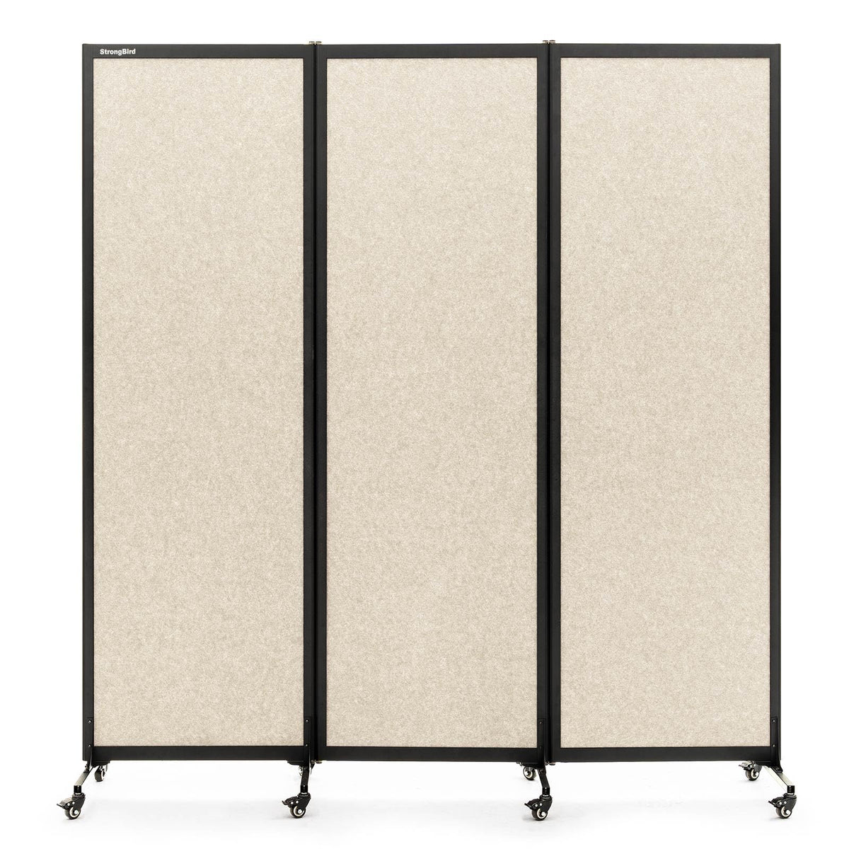 Upgrade Version Room Partition and Divider, Freestanding Rolling Dividers with Wheels,Office Privacy Screen Divider Wall,Classroom Felt Dividers,6'L* 6'7"H,3 Panel,Beige