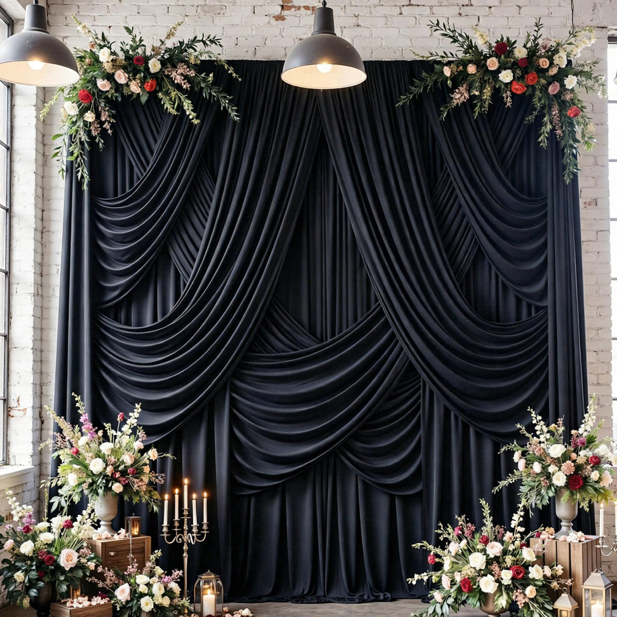 10 Panels 5x12ft Wrinkle Free Black Backdrop Curtains for Parties, Polyester Photo Backdrop Drapes 12 ft Long Back Drop Cloth for Wedding Birthday Photography Background, 50ftx12ft