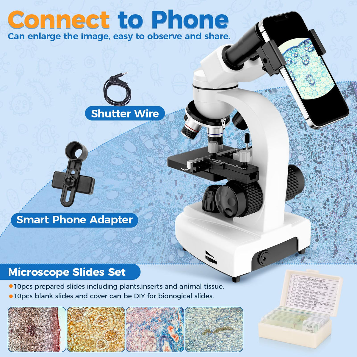 MAXLAPTER Binocular Microscope for Adults and Kids: 40X-1000X Professional Compound Microscope with Slides and Dual Mechanical Stage - Kit for Children Students Beginners Lab Homeschool Education