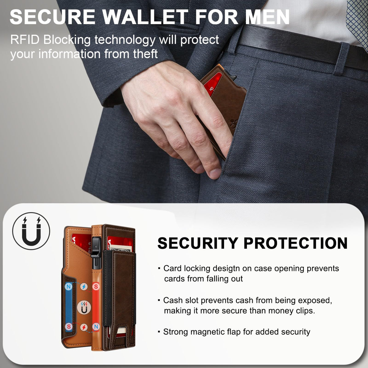 Wallet for Men Wallet with Slim Pop Up Card Holder 9-13 Cards, Bifold Minimalist Smart Wallet RFID Blocking Credit Card Holder with ID Window & Stretchable Cash Slot Compact Metal Aluminum Card Case
