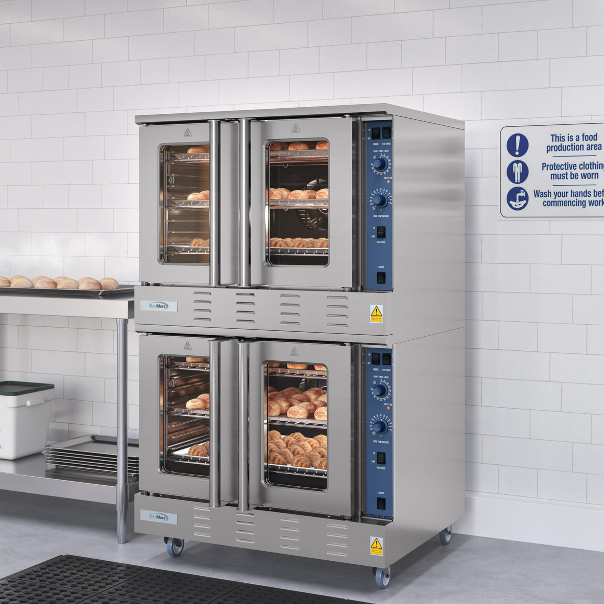KoolMore 38 in. Full-Size Double Commercial Natural Gas Convection Oven 108,000 BTU With stacking And Casters in Stainless-Steel (KM-DCCO54-NGC)