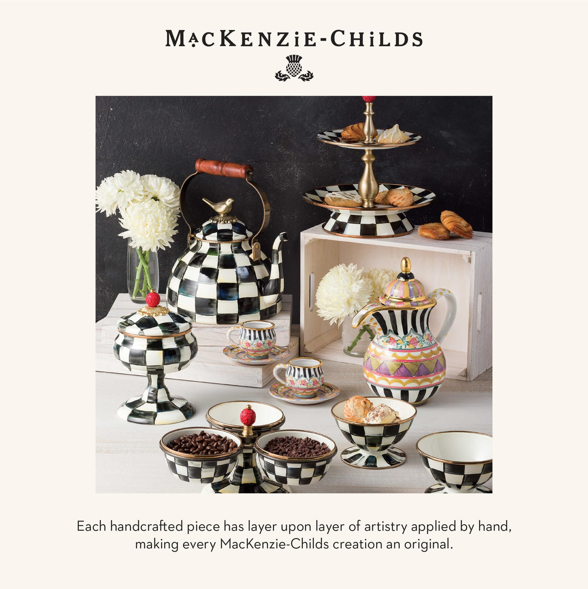 MACKENZIE-CHILDS Courtly Bear Cookie Jar, Cute Cookie Jar for Kitchen or Dining Room