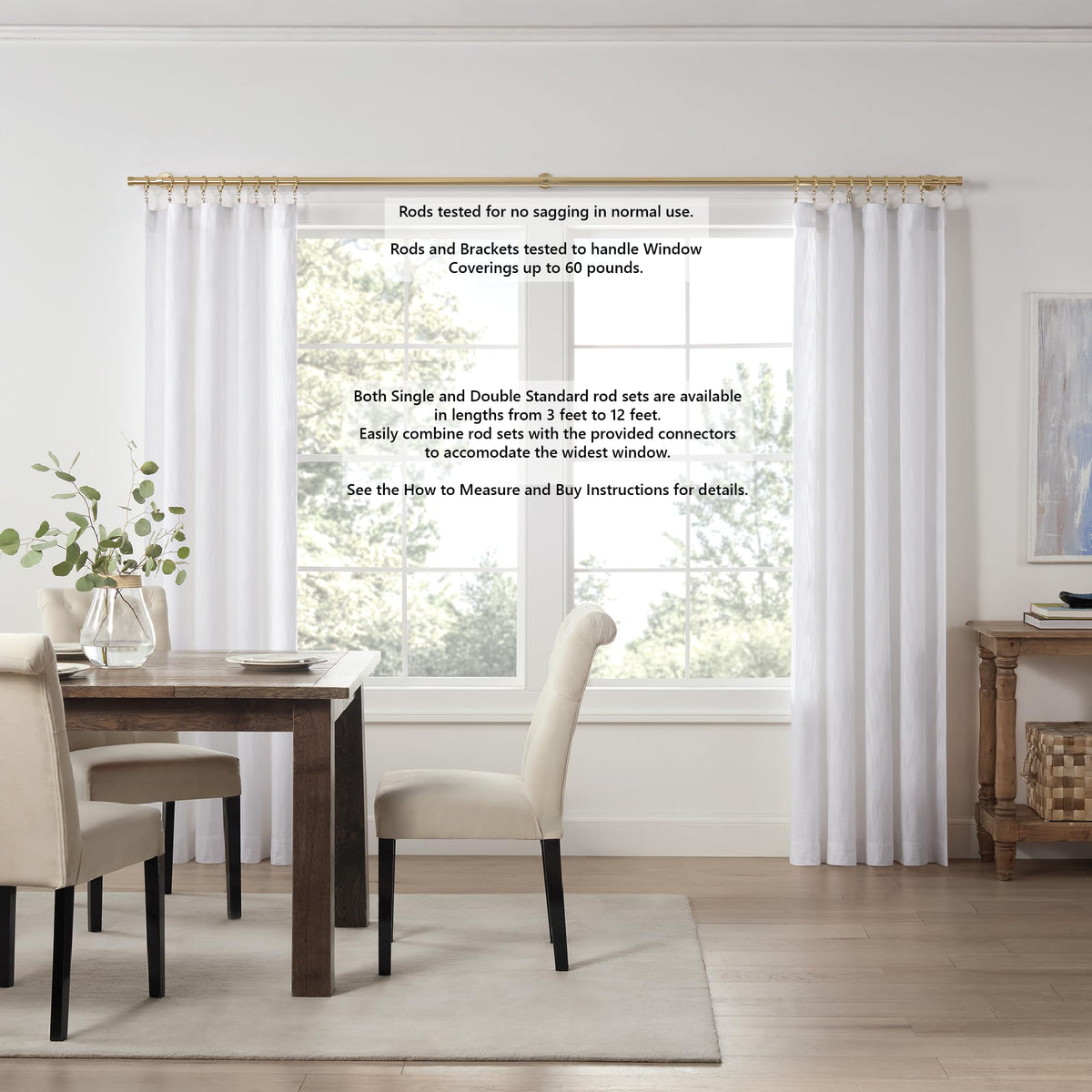 MODE Cambria Designer Series - Premium 7 foot Custom Double Curtain Rod - 1-1/8 inch Large Diameter - Non-Adjustable for a Seamless Look - Premium Designer Brackets and End Caps - Brushed Gold Finish