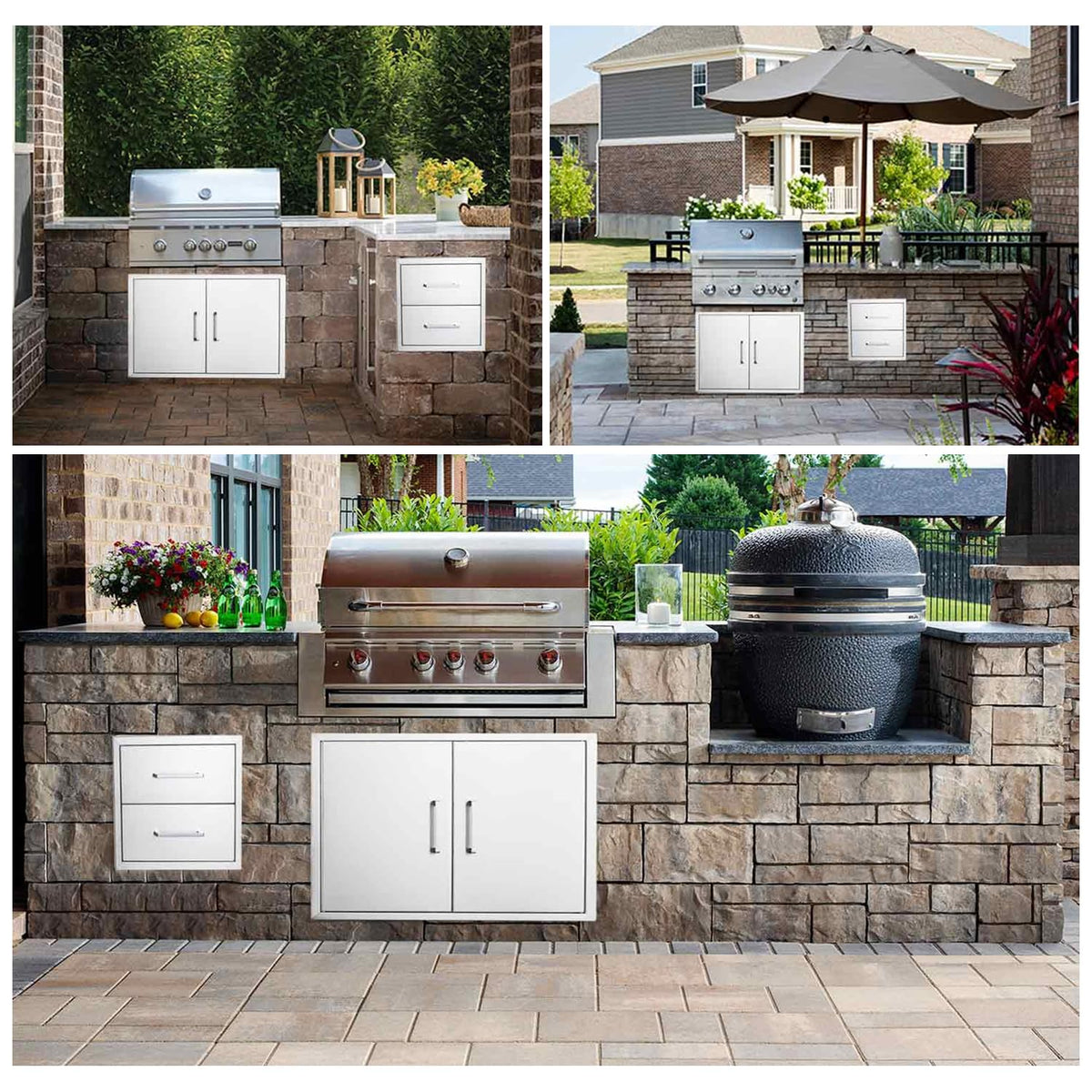 ZHAIUPON Outdoor Kitchen Access Drawers, 18" W15 H23 D Stainless Steel Double BBQ Drawers with Handle,Enclosed Built-in Flush Mount for Outdoor Kitchen Grilling,BBQ Island