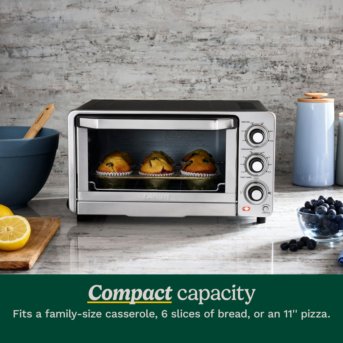 Cuisinart Custom Classic Toaster Oven Broiler, 1800 Watt Countertop Toaster Oven to Bake, Broil, and Toast, Non-Stick Interior, Consistent Toast Control, Brushed Stainless Steel/Black, TOB-40N