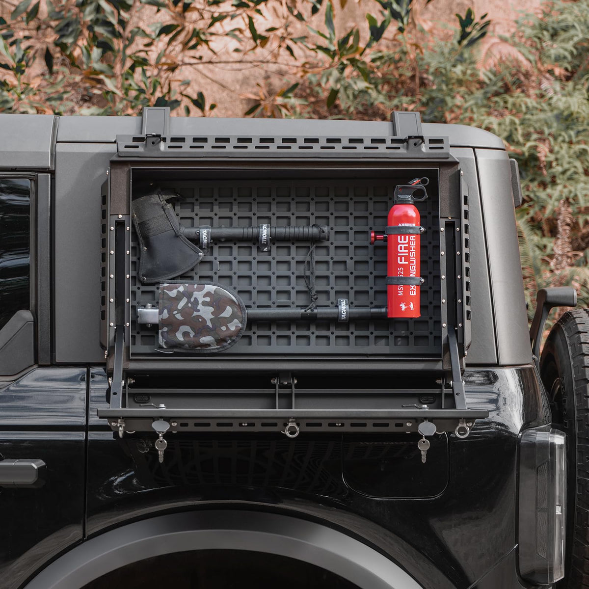 TACMOLLE Rear Side Window Storage Box, Tactical Modular Storage MOLLE Panel for Tools MOLLE Accessories, Rear Window Storage Panel Kit Storage Box with Lock Fits for Ford Bronco 2021-2024