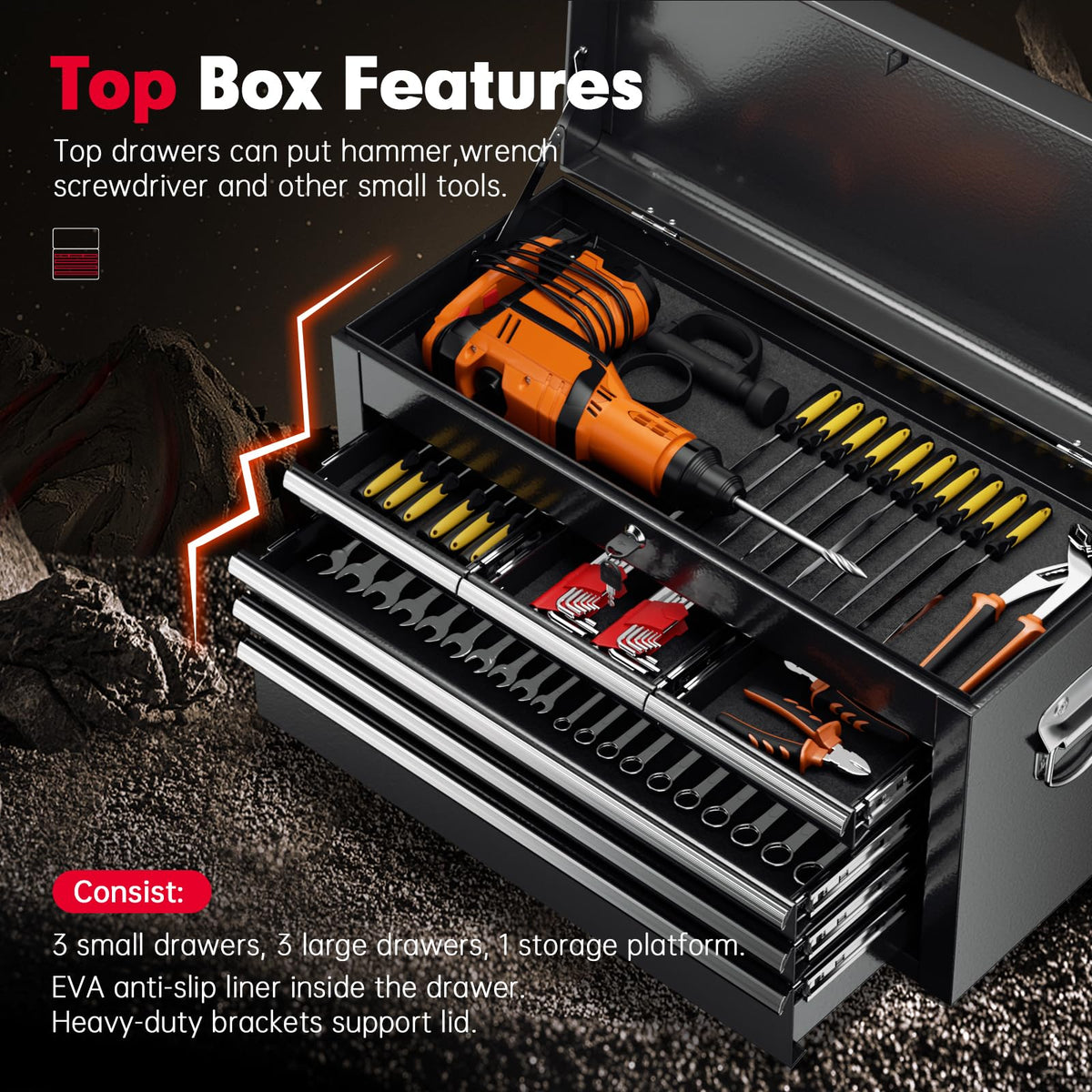 Superday Metal Tool Chest, 8 Drawer Rolling Tool Chest with Wheels, Detachable Tool Storage Cabinet with Lock for Garage, Assembled Steel Tool Cart with Liner & Hooks for Workshop, Warehouse (Black)