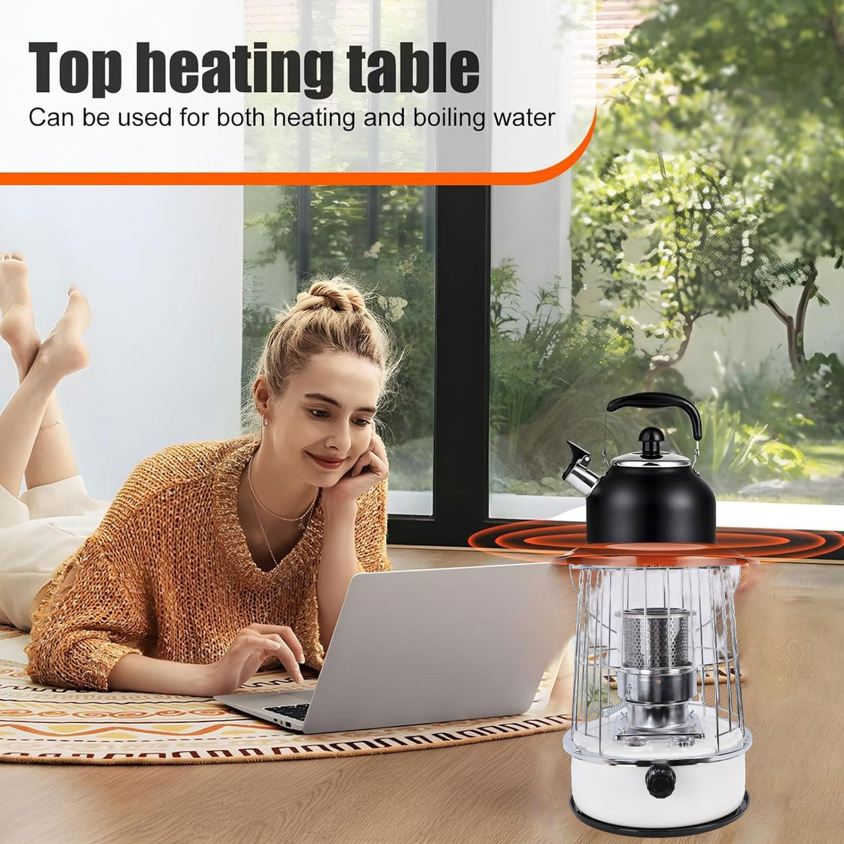 Portable 12000BTU Kerosene Heater, Non-Electric Indoor Outdoor Heater with 6L Tank 30H Burn Time for Garage, Camping, Emergency Heat