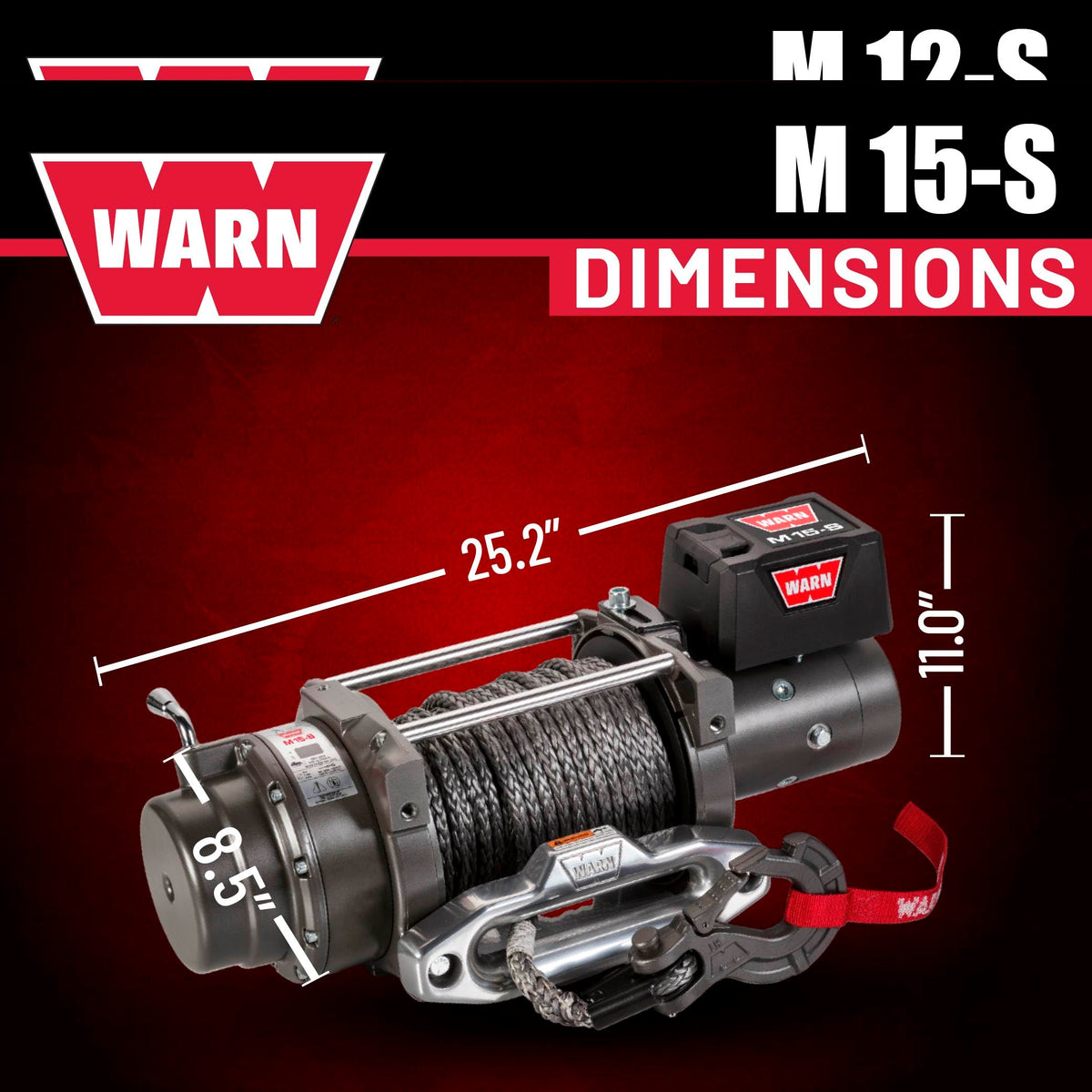WARN M12-S Electric 12V Heavyweight Winch – 12,000 lb Pulling Capacity, Synthetic Rope, Sealed Motor, IP68 Waterproof, All-Metal Gear Train for Off-Road Recovery & Industrial Use