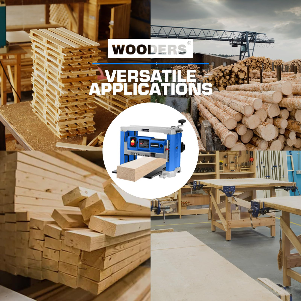 WOODERS 13-inch Thickness Planer, 15Amp, 2000W, 10000RPM, All Copper Motor, Dual-Blade Cutterhead, Includes 2 Extra Planer Blades, Height Indicator, Overload Protection, for Hard & Soft Wood working
