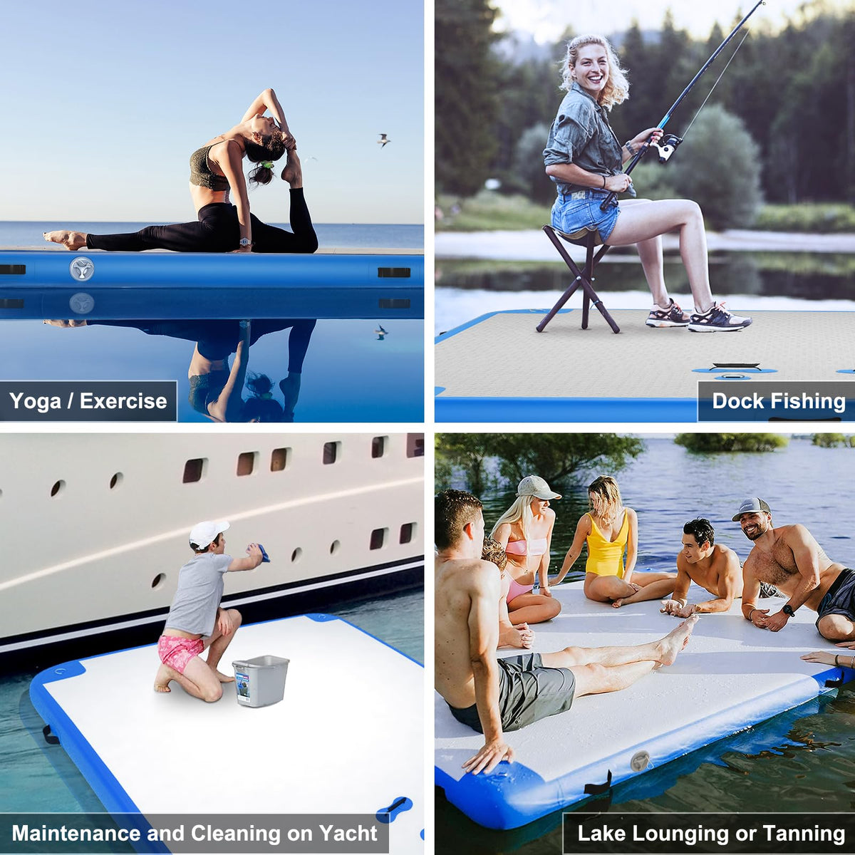 GZKYYLEGS Inflatable Floating Dock 12 ft x 6 ft Air Dock Platform Floating Island Raft with None-Slip Surface for Pool Beach Ocean
