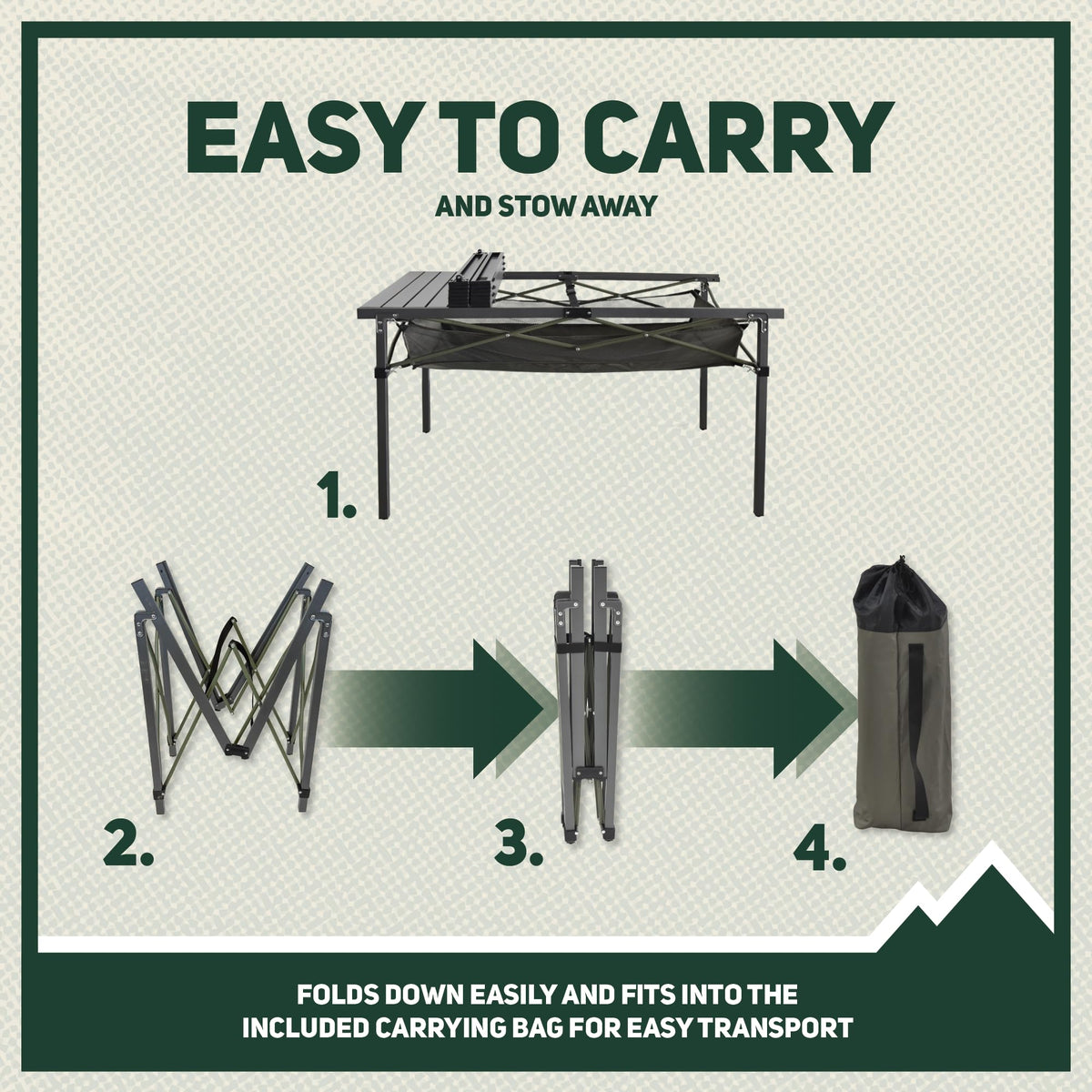 OUTSIDER Folding Camping Table, Portable Roll-up Outdoor Lightweight Aluminum Camp Table for Picnic BBQ Backyards Beach, Large Storage Mesh Pocket and Carrying Bag Included (Gray+Storage)