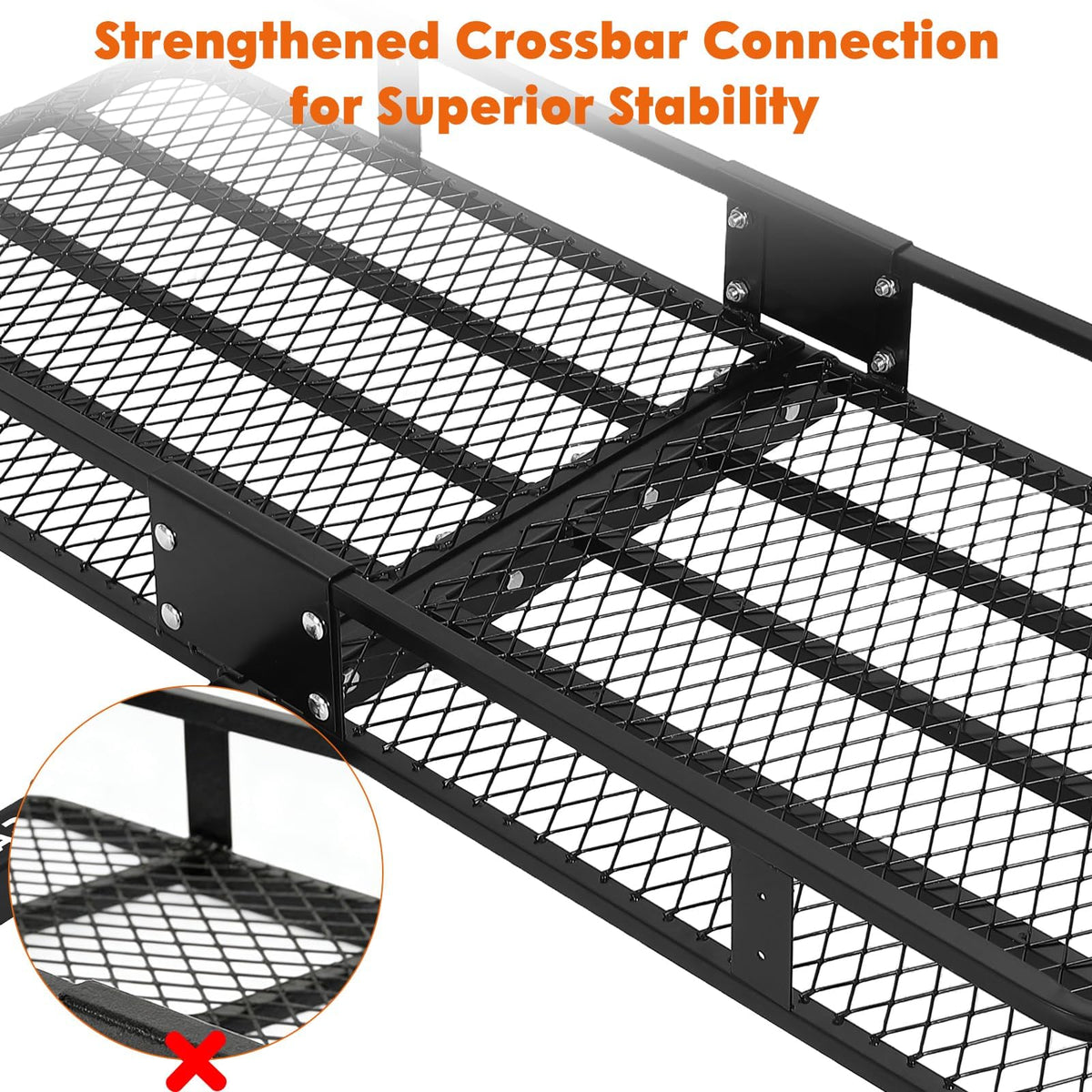 70" x 30" x 6" Folding Hitch Cargo Carrier Basket, Hitch Mount Cargo Carrier,500 Lb Capacity Heavy Duty Hitch Mount Rack with Ratchet Straps, Cargo Bag & Hitch Lock – Fits 2" Receiver for SUV & Truck