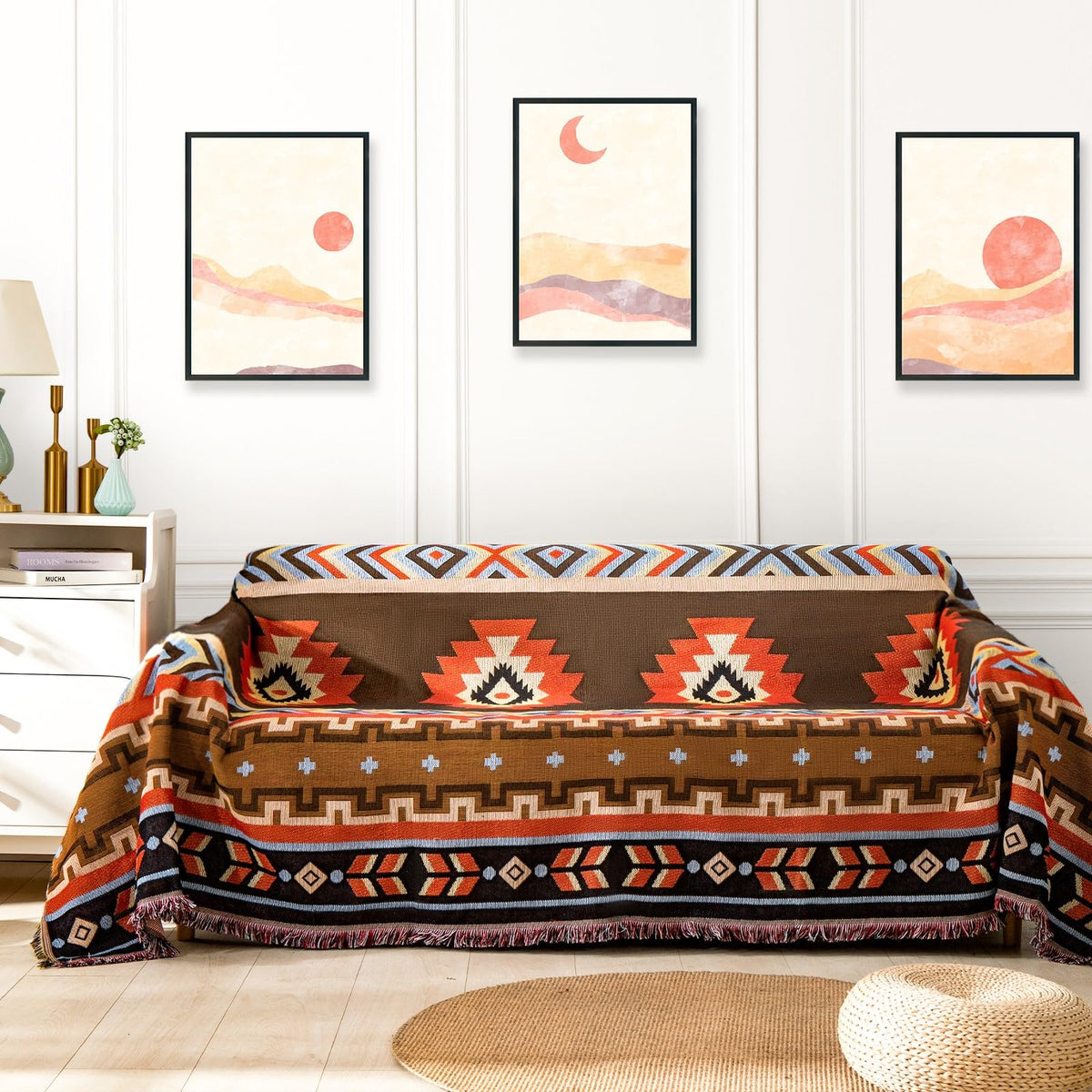 Homcosan Sofa Slipcovers Towel Cover Cotton Knit Geometrical Couch Cover for 3 Seat Cushion Couch Furniture Pet Protector Stylish Throws for Sectional Couch