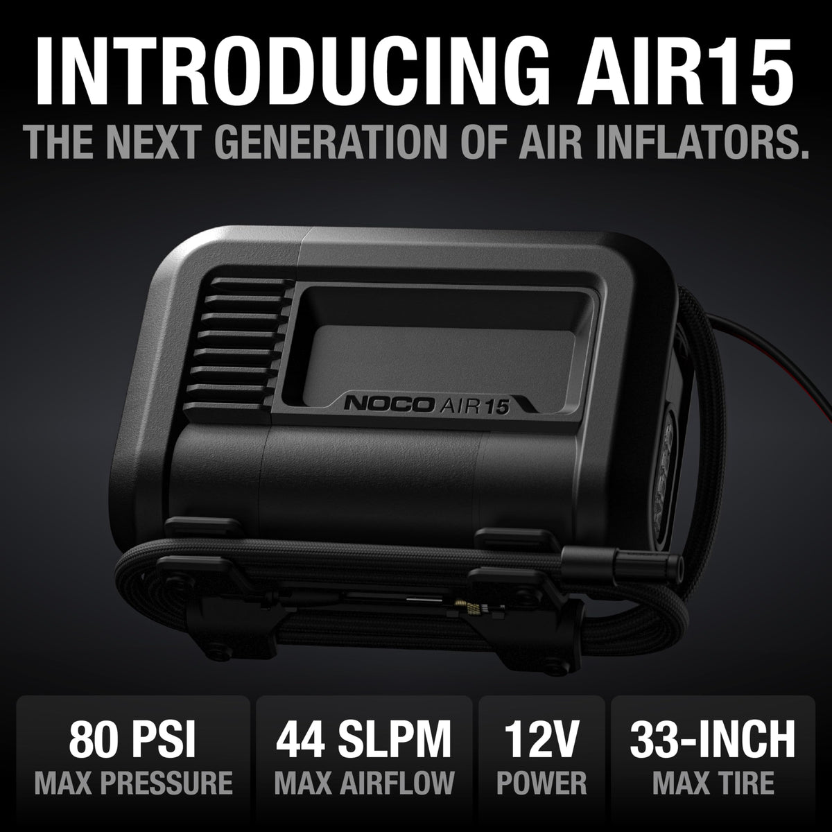 NOCO AIR15: UltraFast 15A Tire Inflator - 12V Portable Air Compressor Pump – 44 SLPM Airflow Inflates 0–40 PSI in 2.9 Minutes – Digital Gauge + Auto-Shutoff