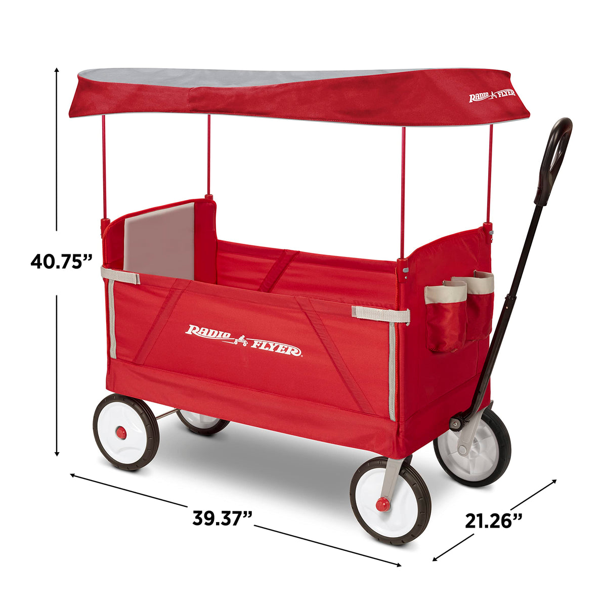 Radio Flyer 3-in-1 EZ Fold Wagon with Canopy, for Kids 1.5+, UV Shade, One-Hand Flat Fold, Seats 2 or Converts to Bench, DuraClean Fabric, Rubber Tires, 150 lb Capacity, Wagon for Kids or Cargo