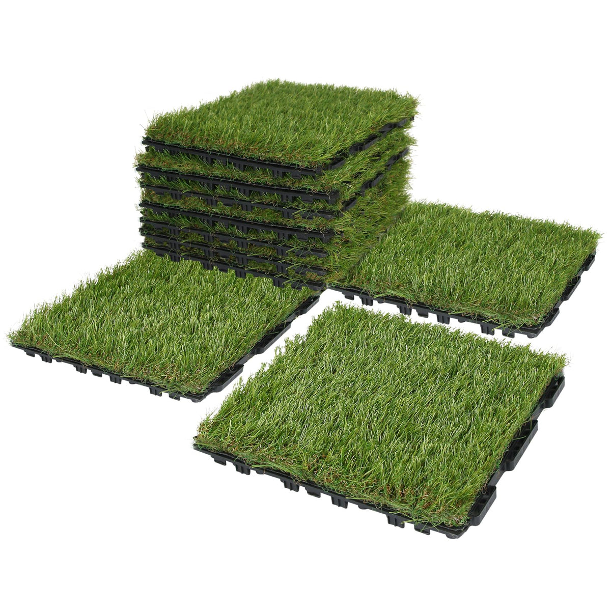 XLX TURF Interlocking Artifical Grass Tiles 18 PCS - 12"x12" Fake Grass Square for Dog Potty Kennel - Indoor Outdoor Turf Self-draining Deck Flooring Decor Balcony Patio - U Shape Buckle System