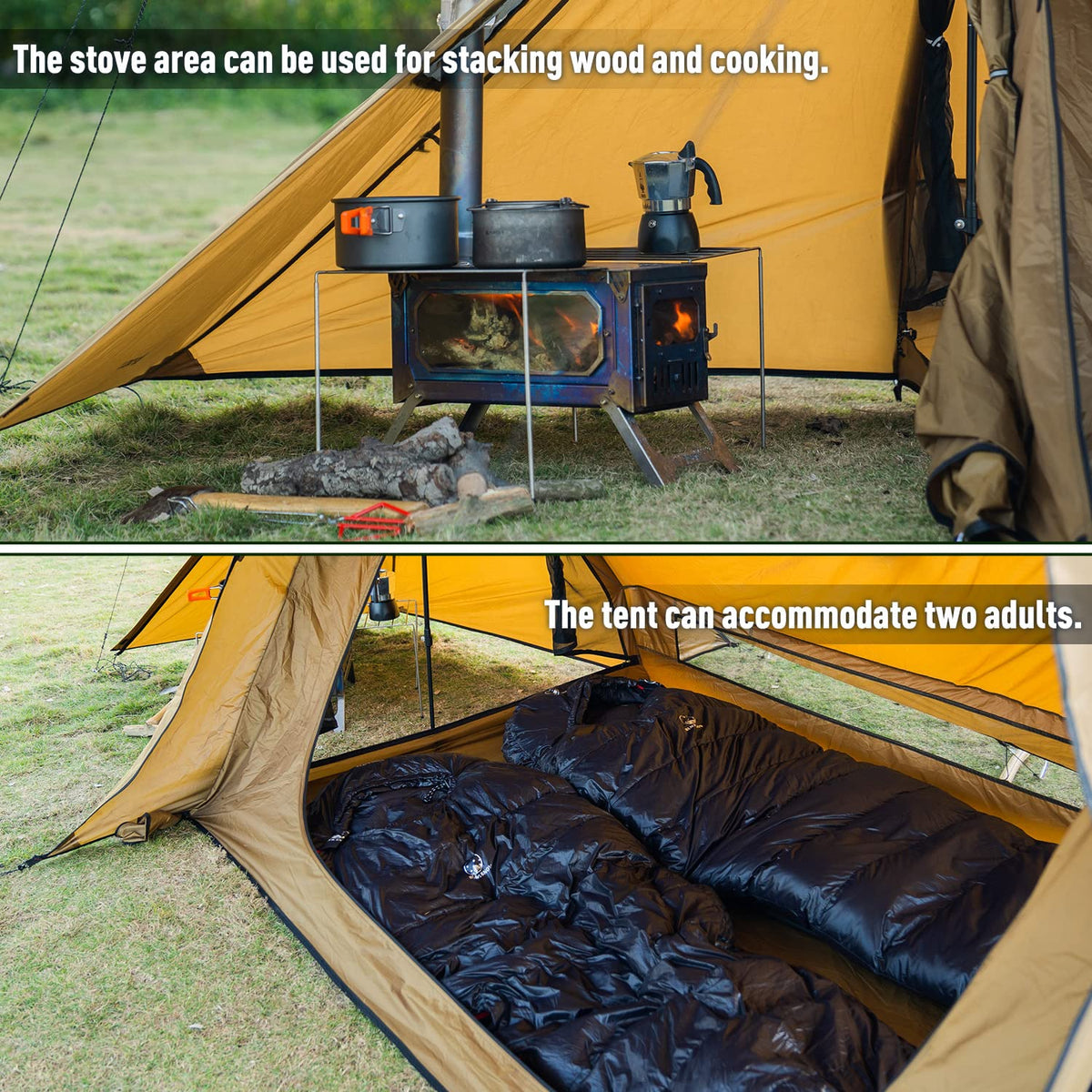 POMOLY Camping Hot Tent Bushcraft Tents, STOVEHUT 70 3.0 Shelter with 2 Tarp Poles and 2 Tent Poles for 1-2 Person Hiking, Backpacking (Without a Fireproof Ground Sheet)