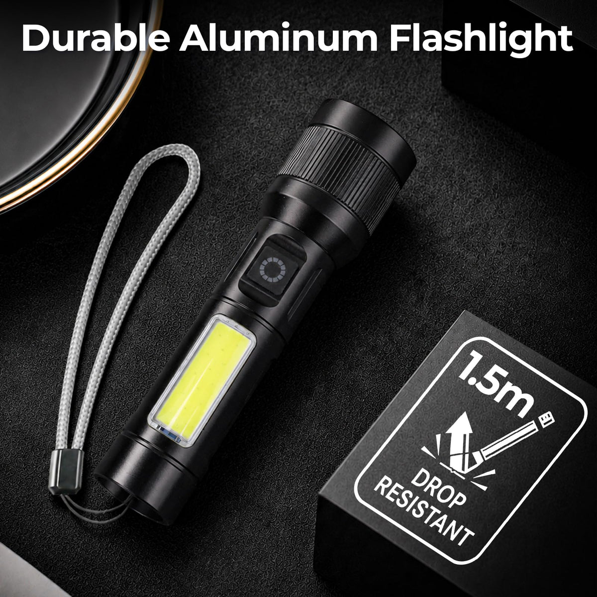 KunHe 20 Pack Rechargeable Flashlight with COB Side Light 430 Lumens Zoomable Beam 3 Modes Front Light Compact Aluminum Flashlight for Home Camping and Emergency Use