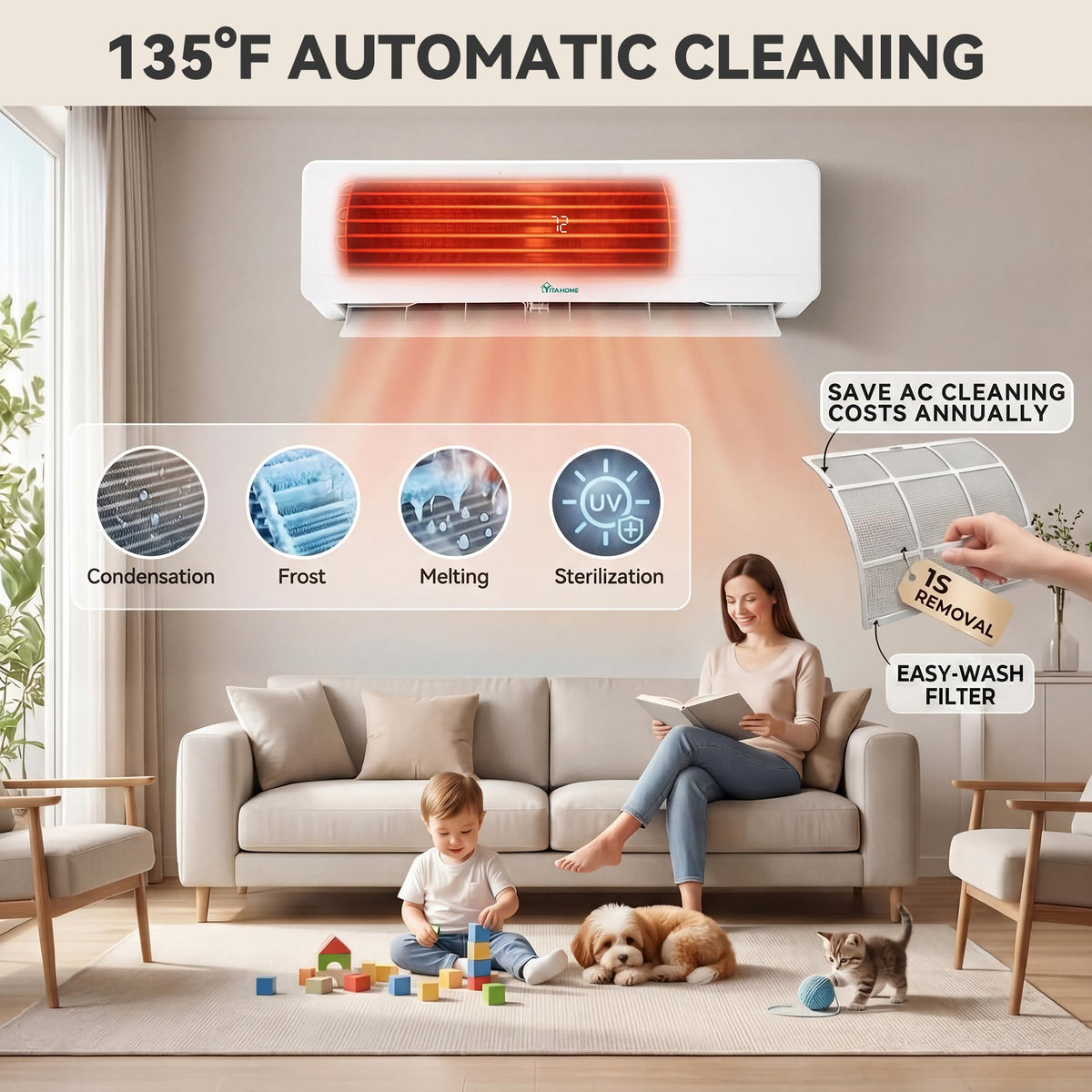 YITAHOME 18000 BTU Mini Split AC/Heating System, Ductless Mini Split Air Conditioner Heat Pump,230V 20 SEER2 Energy Efficient Inverter AC Unit,Wifi Enabled Compatible with Alexa for Apartment, Garage